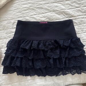 Edikted Black Lace Tiered Mini Skirt
